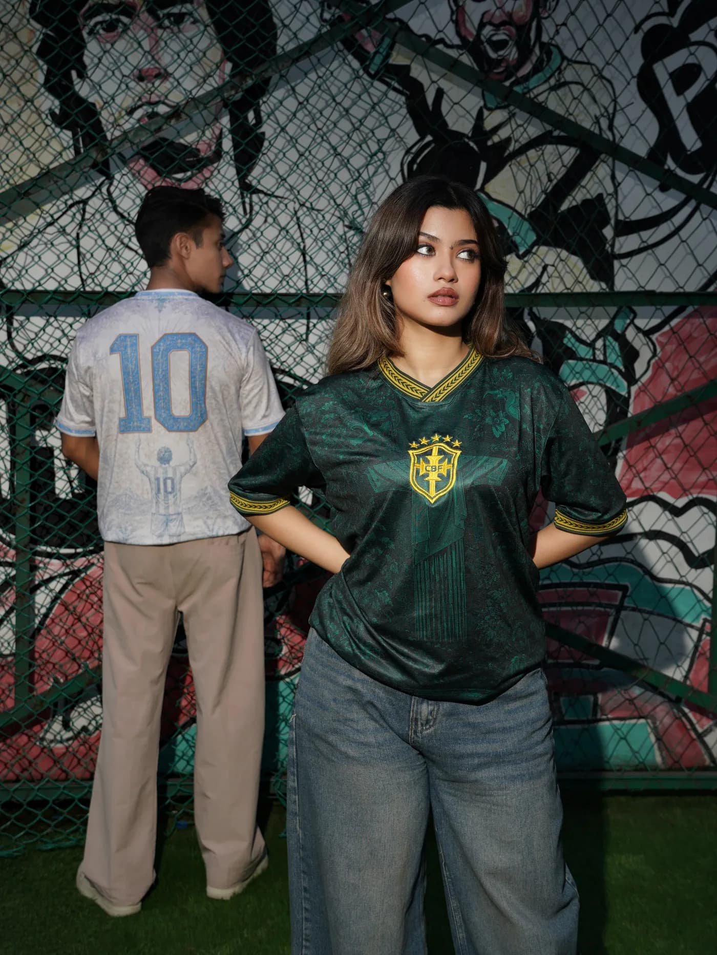 Two models back to back — Verde front and the Albiceleste ten
